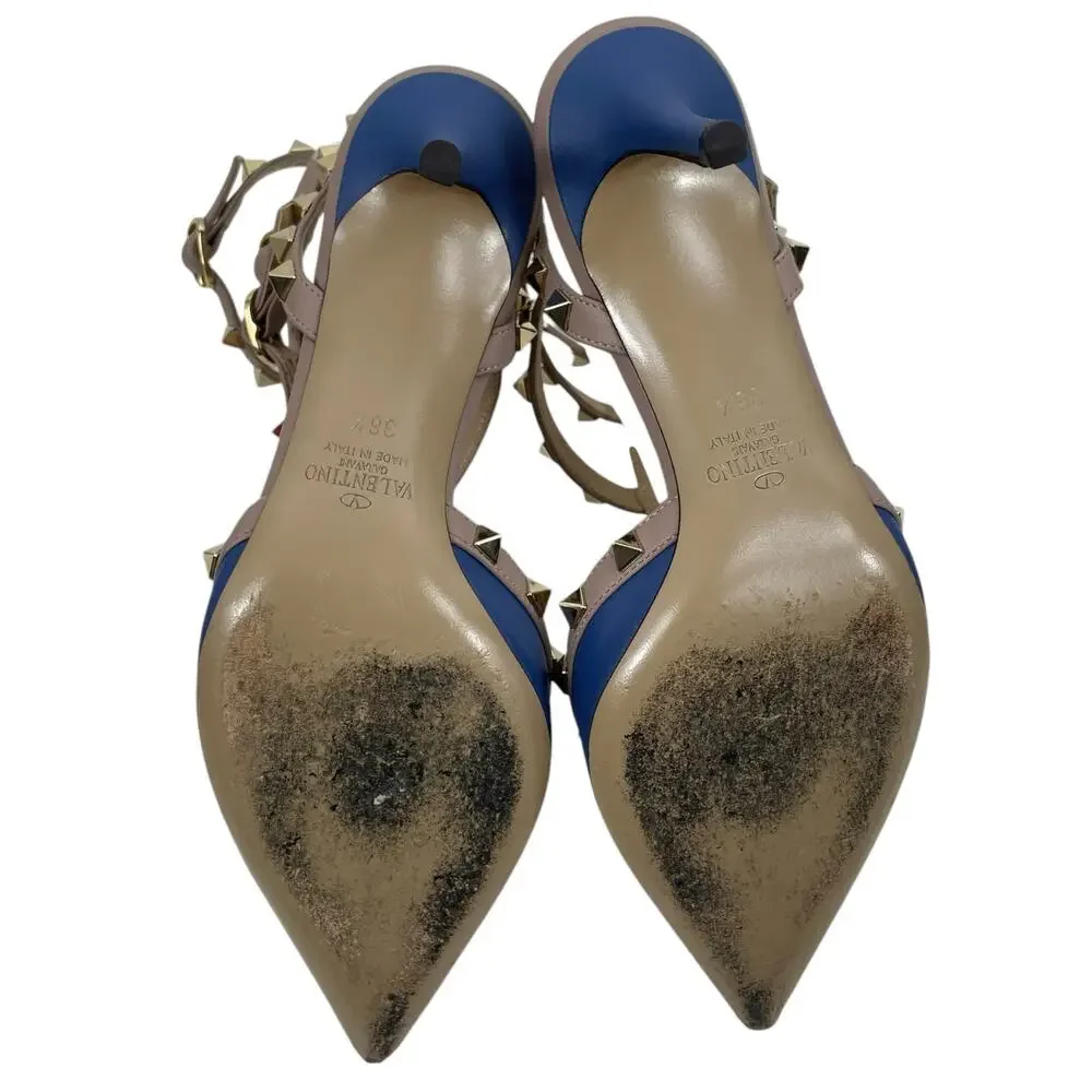 Valentino Garavani Rockstud 65mm Leather Caged Pump Blue Pink Size 36.5 - Picture 9 of 13